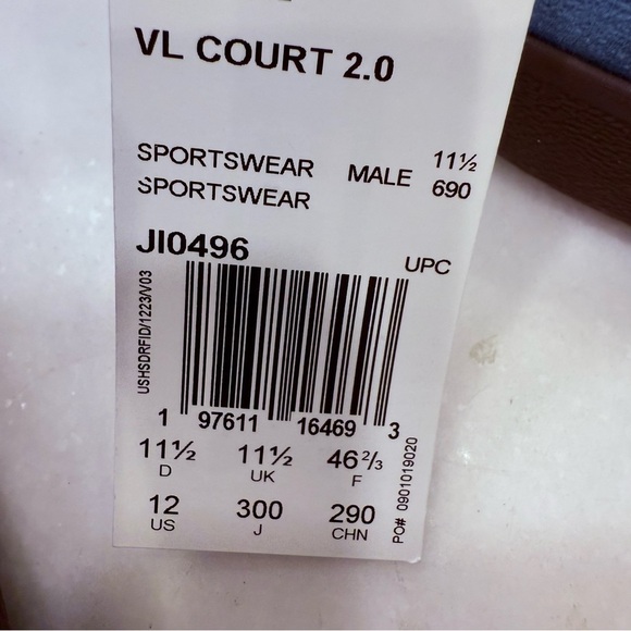 Adidas VL Court 2.0 Men’s Sneakers. Blue W/ White Stripes Gum Soles Sz 12 NEW! - Picture 12 of 14